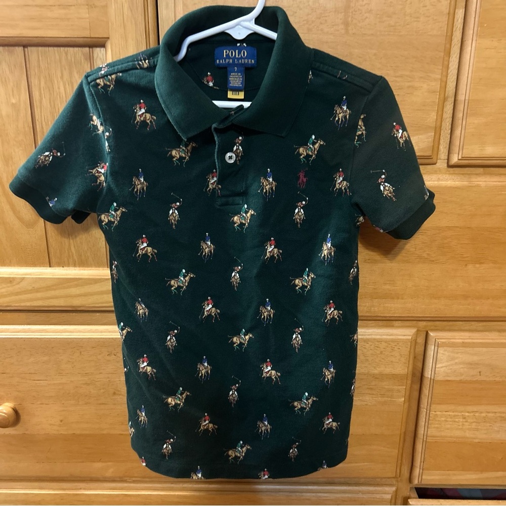Polo Ralph Lauren Equestrian Print Cotton Mesh Polo (Pony Race Print) Boy Size 7